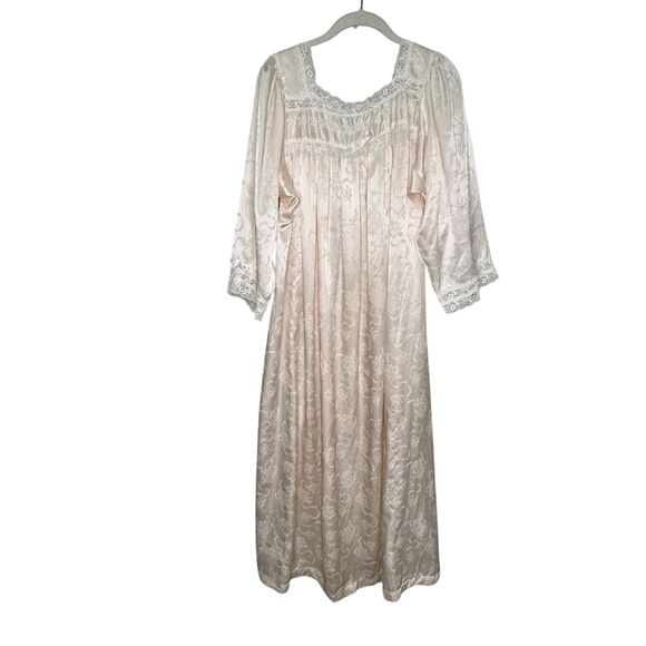 Vintage Christian Dior Nightgown Womens Large Satin Lace Long Sleeve 80s Robe